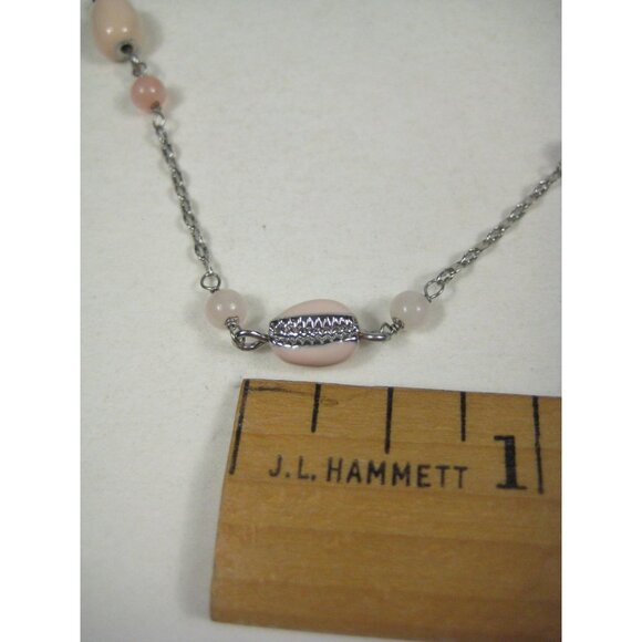 Cabi Pink Enamel Station Necklace Silvertone Chain 35 inch Vintage STYLE - Picture 3 of 9